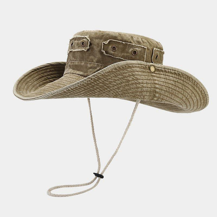 Cappello da pescatore unisex con toppa in denim e protezione solare - Cachi - Misura M (22"-22 7/8") - image 5