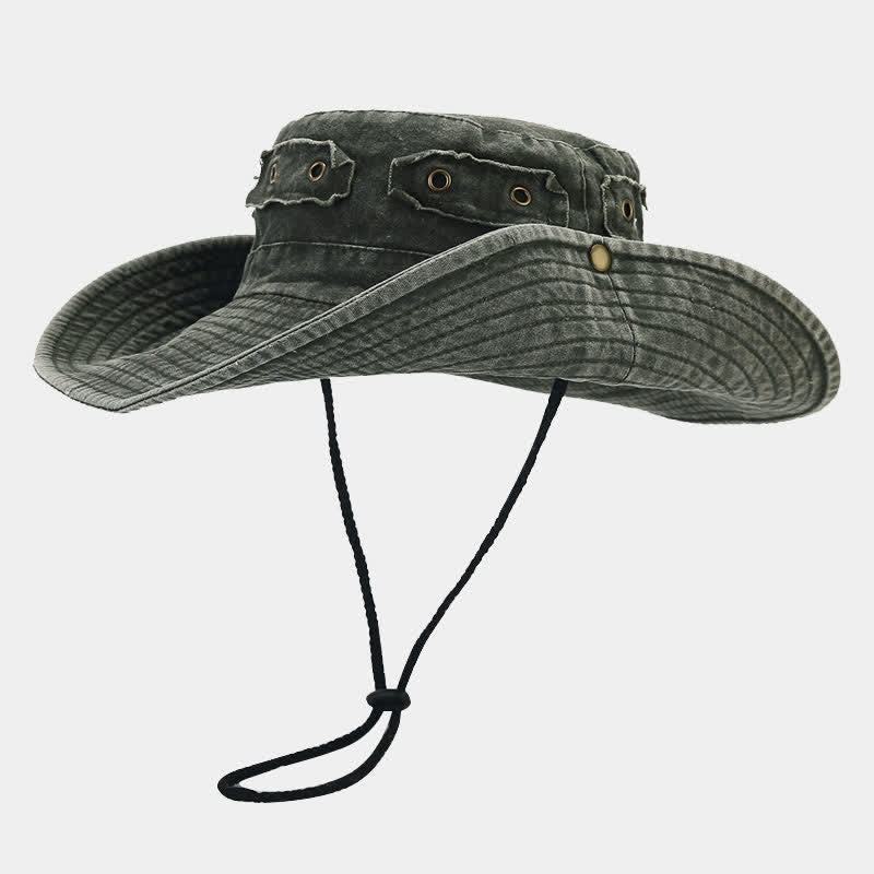 Cappello da pescatore unisex con toppa in denim e protezione solare - Verde militare - Misura M (22"-22 7/8") - image 11