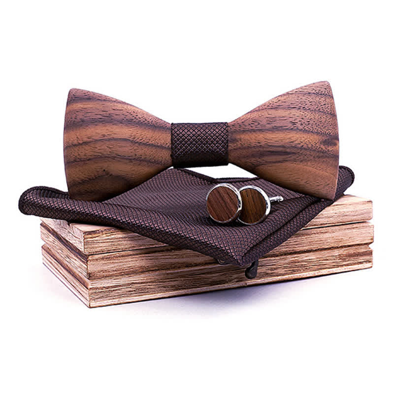 Set di 3 papillon in legno di noce nero alla moda da uomo - Marrone - image 0