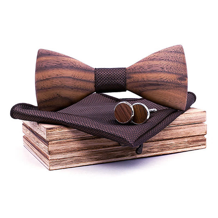 Set di 3 papillon in legno di noce nero alla moda da uomo - Marrone - image 0