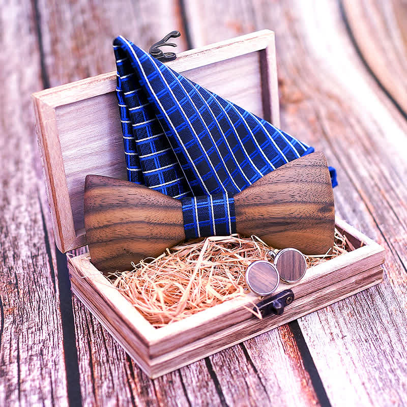 Set di 3 papillon in legno di noce nero alla moda da uomo - image 1