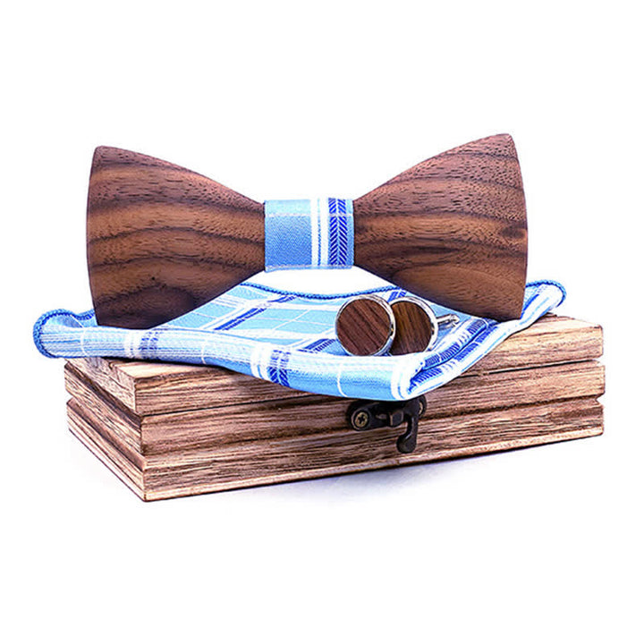 Set di 3 papillon in legno di noce nero alla moda da uomo - Azzurro cielo - image 11