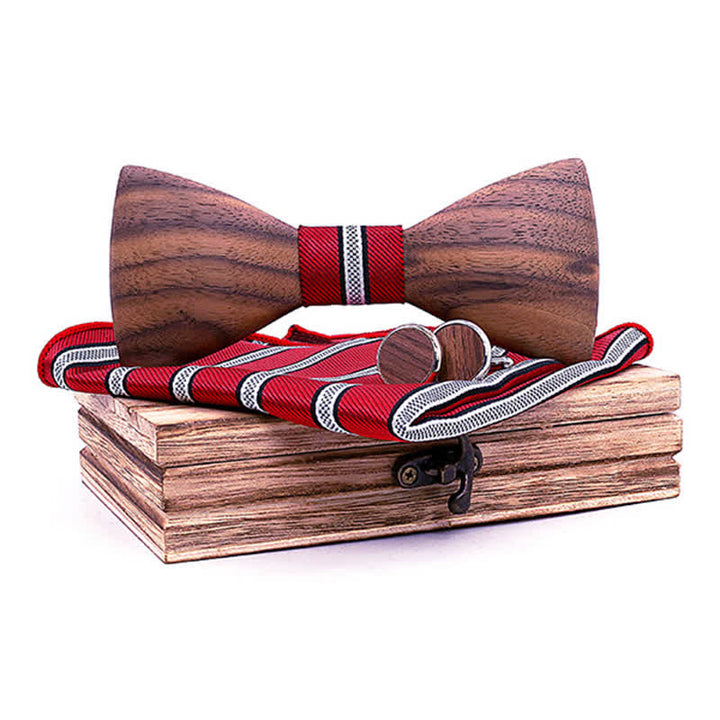 Set di 3 papillon in legno di noce nero alla moda da uomo - Rosso - image 8