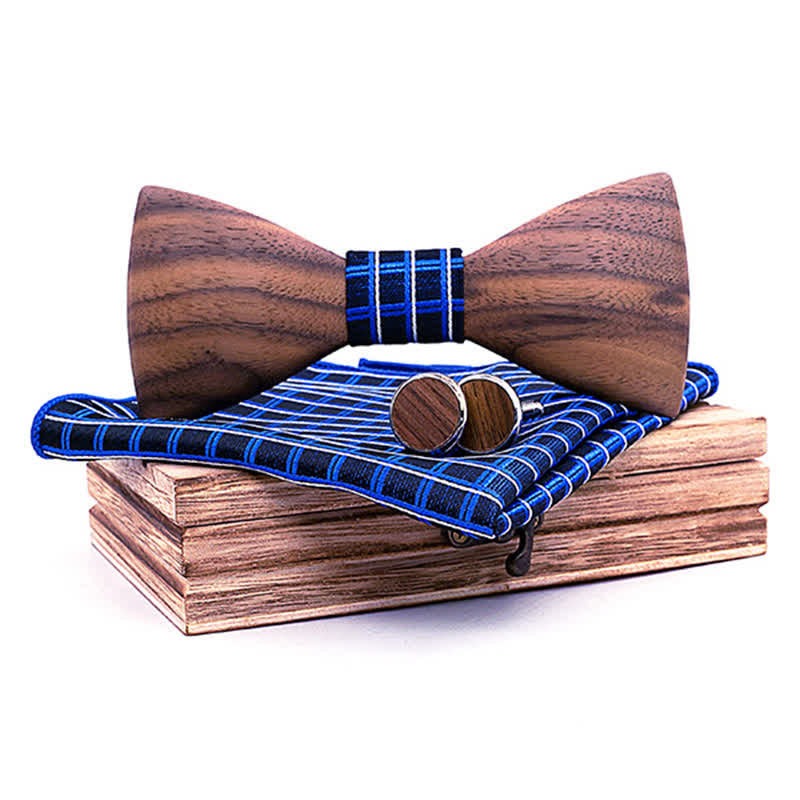 Set di 3 papillon in legno di noce nero alla moda da uomo - Blu - image 2