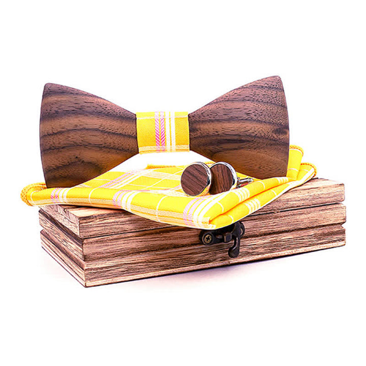 Set di 3 papillon in legno di noce nero alla moda da uomo - Giallo - image 10
