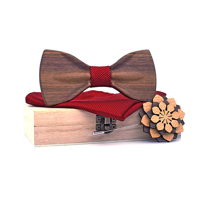 Set di 3 papillon decorativi in legno naturale da uomo - Rosso - image 6