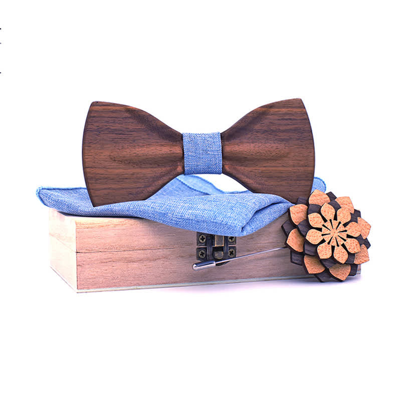 Set di 3 papillon decorativi in legno naturale da uomo - Blu - image 0
