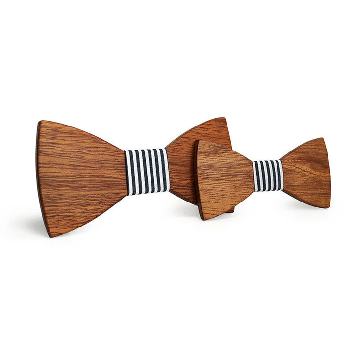 Set di 2 papillon in legno massello naturale per genitori e figli da uomo - Strisce nere - image 4