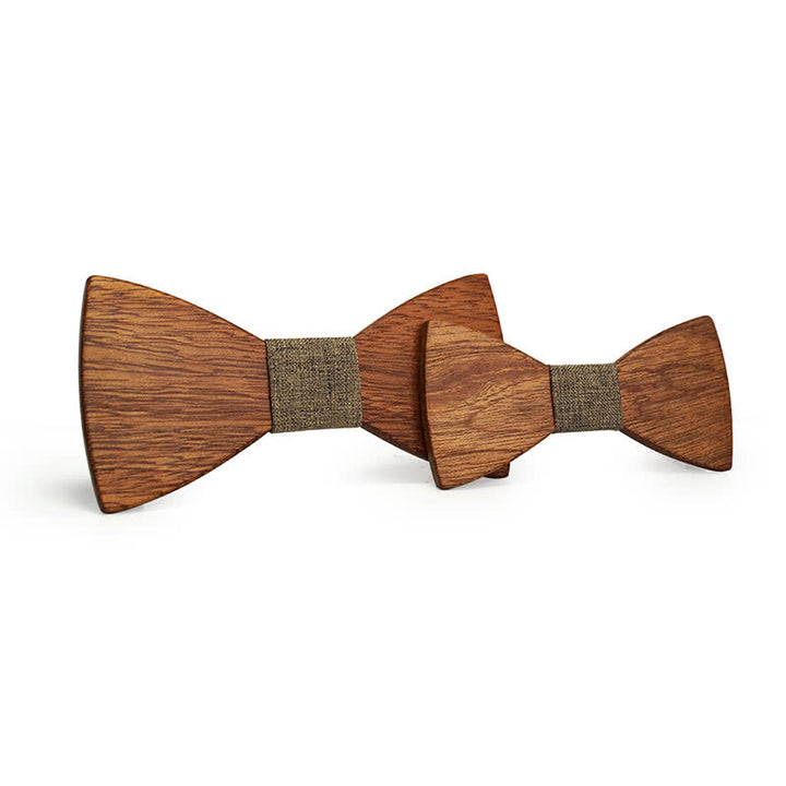 Set di 2 papillon in legno massello naturale per genitori e figli da uomo - Cachi scuro - image 10