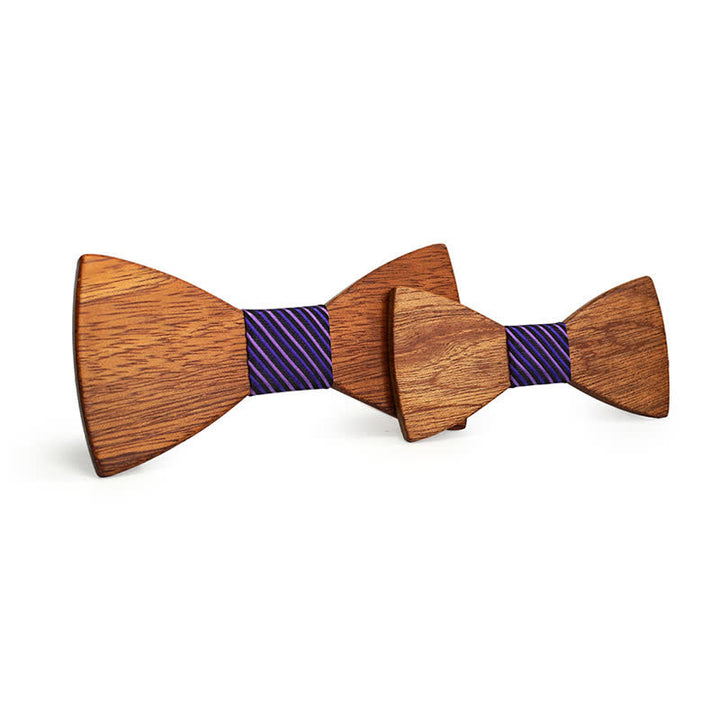 Set di 2 papillon in legno massello naturale per genitori e figli da uomo - Strisce viola - image 6