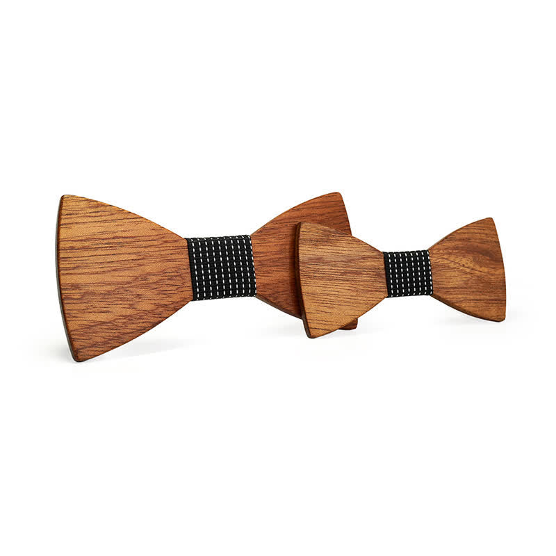 Set di 2 papillon in legno massello naturale per genitori e figli da uomo - Nero a pois - image 5
