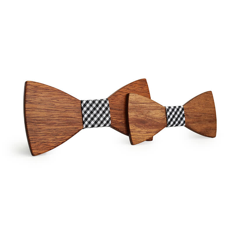 Set di 2 papillon in legno massello naturale per genitori e figli da uomo - Plaid nero - image 3