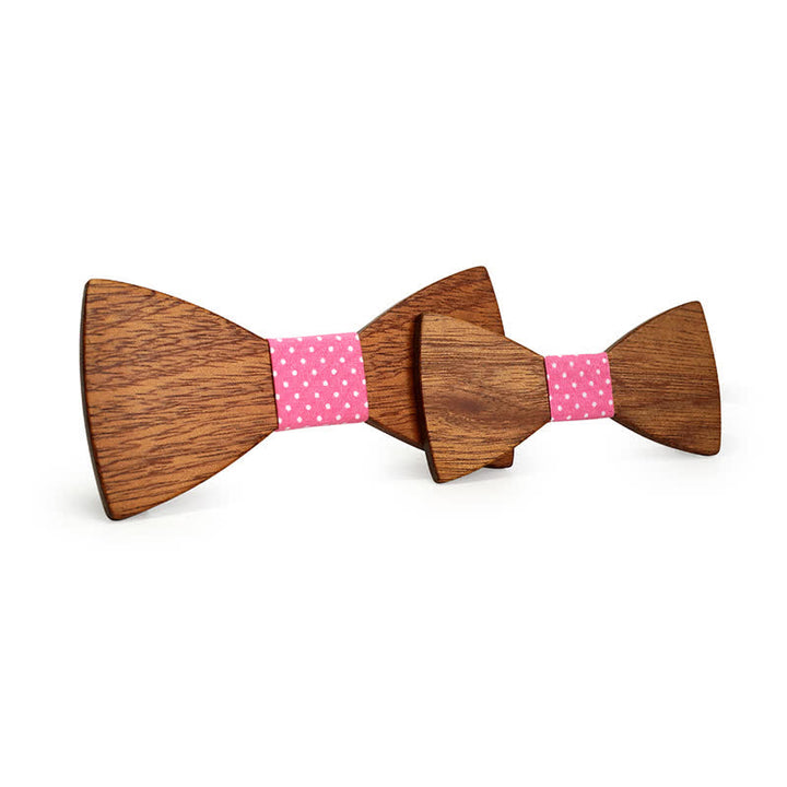 Set di 2 papillon in legno massello naturale per genitori e figli da uomo - Rosa - image 8
