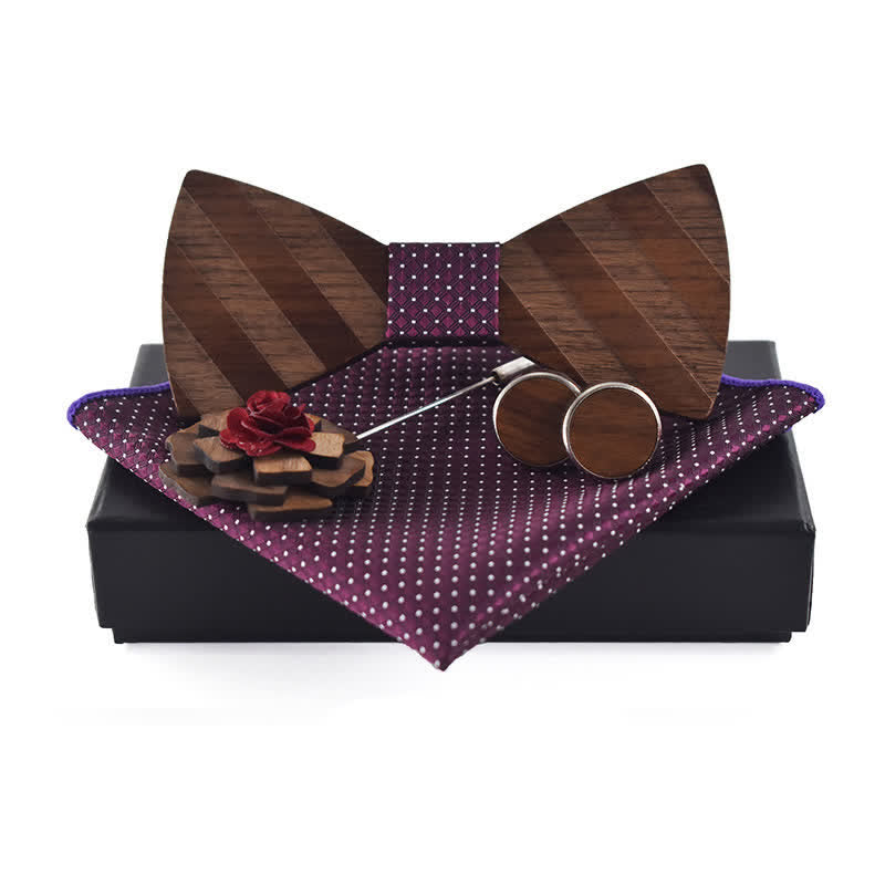 Set di 4 papillon in legno con motivo a righe formali da uomo - Viola - image 10
