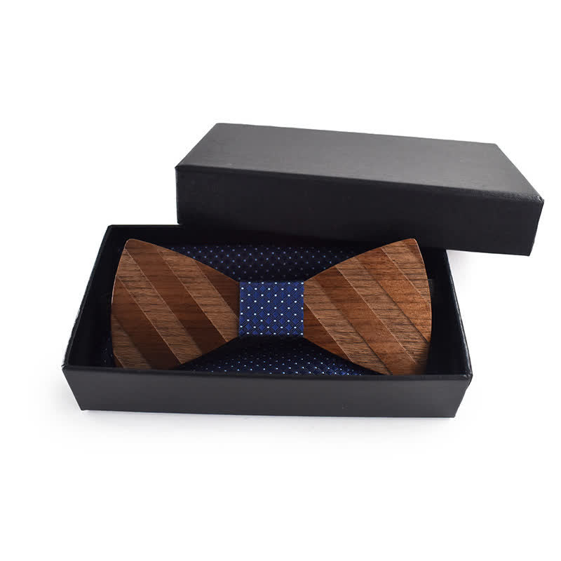 Set di 4 papillon in legno con motivo a righe formali da uomo - image 3