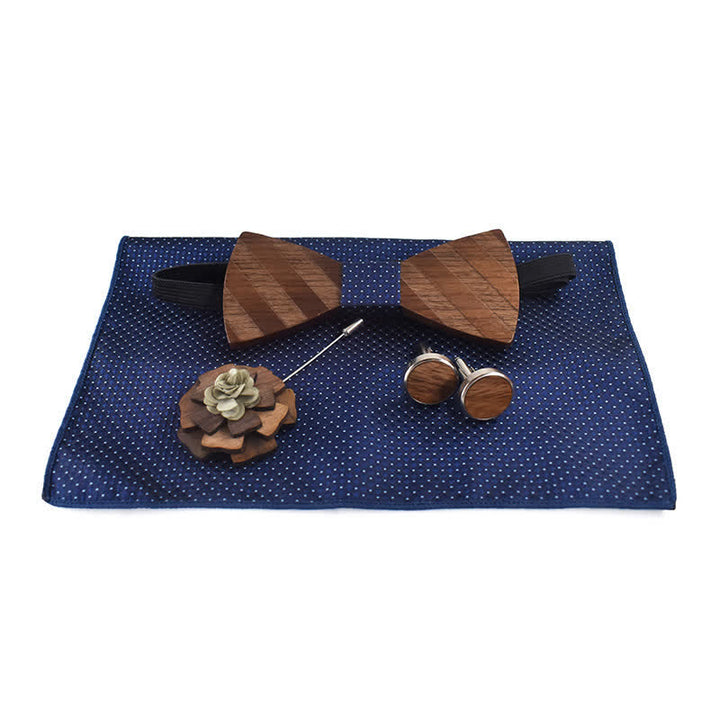 Set di 4 papillon in legno con motivo a righe formali da uomo - image 1