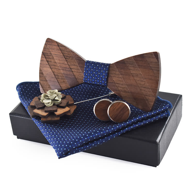 Set di 4 papillon in legno con motivo a righe formali da uomo - image 2