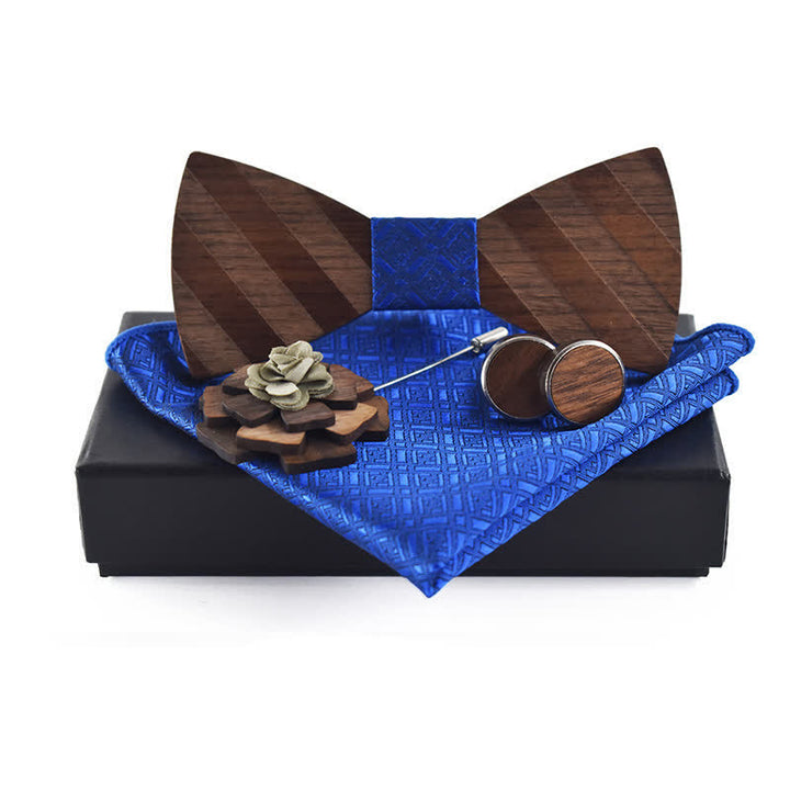 Set di 4 papillon in legno con motivo a righe formali da uomo - Reale - image 8