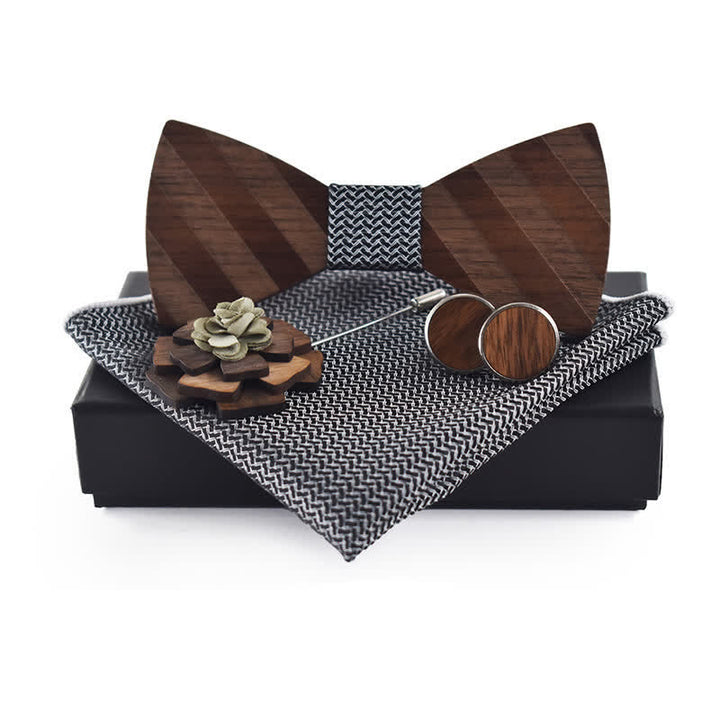 Set di 4 papillon in legno con motivo a righe formali da uomo - Grigio - image 7