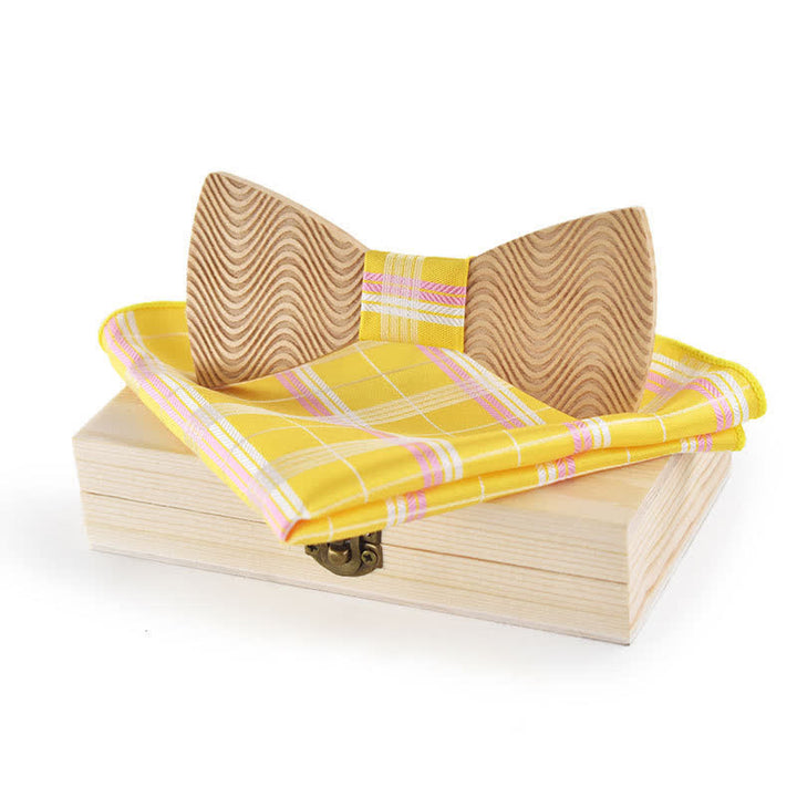 Set di 2 papillon in legno a quadri con onde abbaglianti da uomo - Giallo - image 6