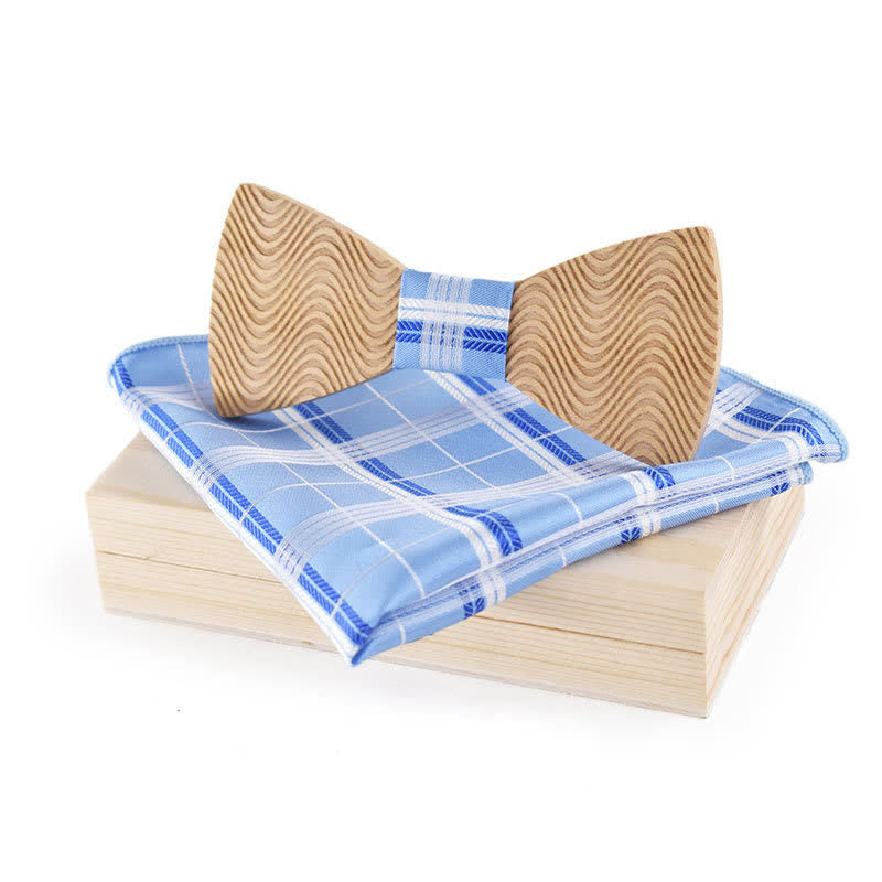 Set di 2 papillon in legno a quadri con onde abbaglianti da uomo - Azzurro cielo - image 7