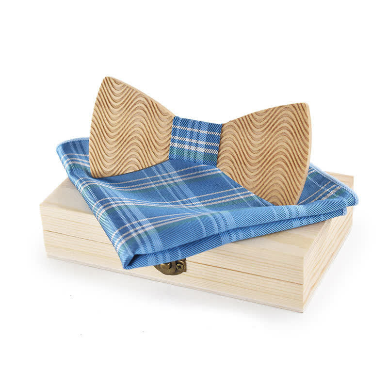 Set di 2 papillon in legno a quadri con onde abbaglianti da uomo - Blu - image 2