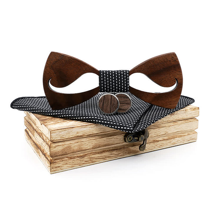 Set di 3 papillon in legno con baffi cavi divertenti da uomo - Nero - image 8