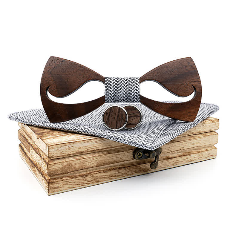 Set di 3 papillon in legno con baffi cavi divertenti da uomo - Grigio - image 0