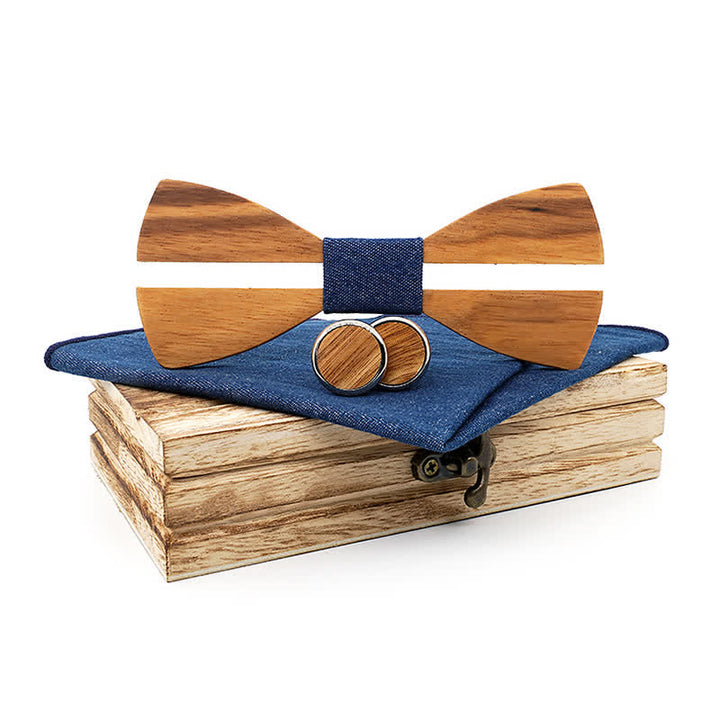 Set di 3 papillon in legno con baffi cavi divertenti da uomo - Blu - image 13