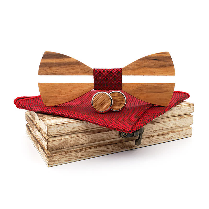 Set di 3 papillon in legno con baffi cavi divertenti da uomo - Rosso - image 0