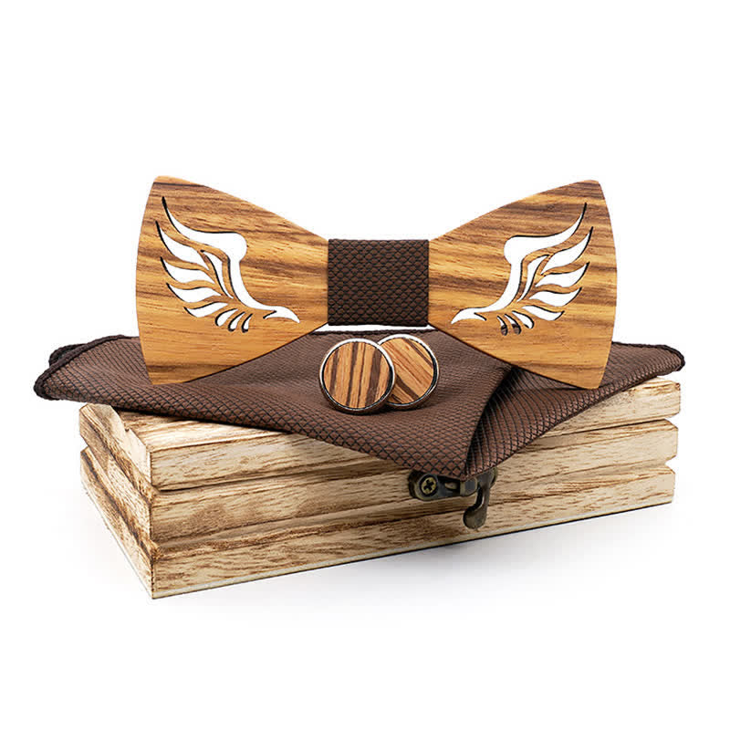 Set di 3 papillon in legno con ali ad angolo cavo da uomo - Marrone scuro - image 2