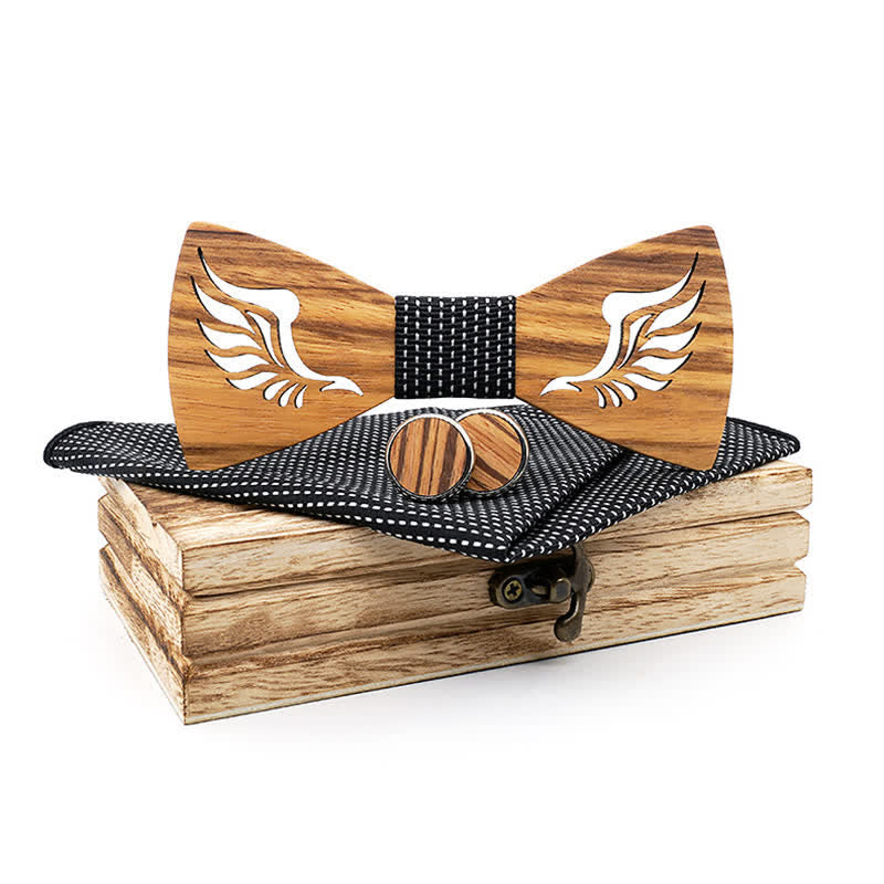 Set di 3 papillon in legno con ali ad angolo cavo da uomo - Nero - image 10