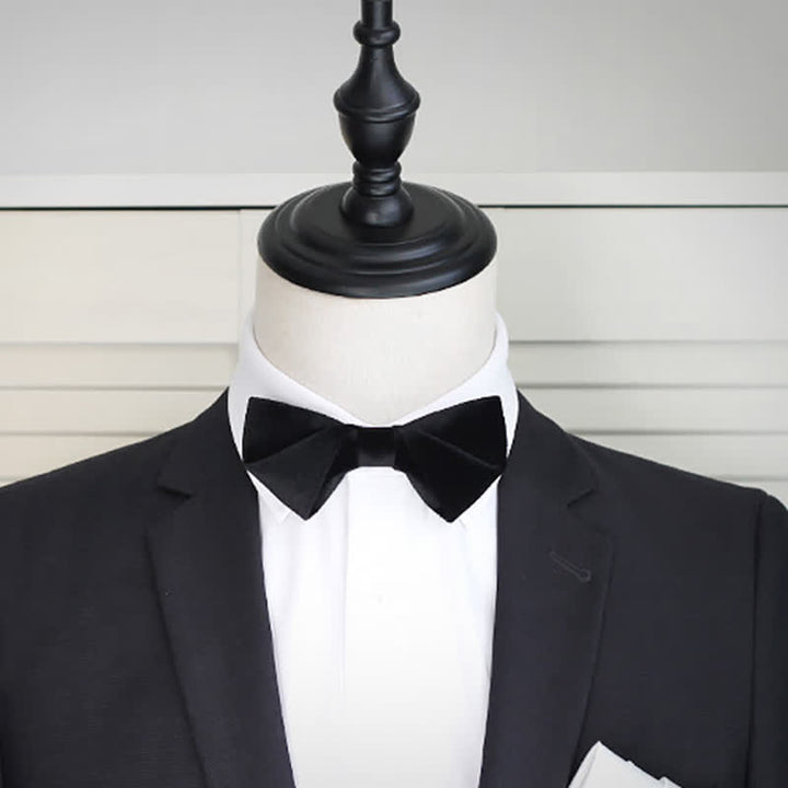 Papillon da uomo in velluto nero tinta unita da sposa - image 8