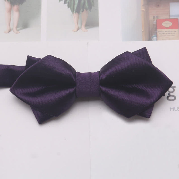 Papillon a punta doppio strato tinta unita casual da uomo - Viola - image 10