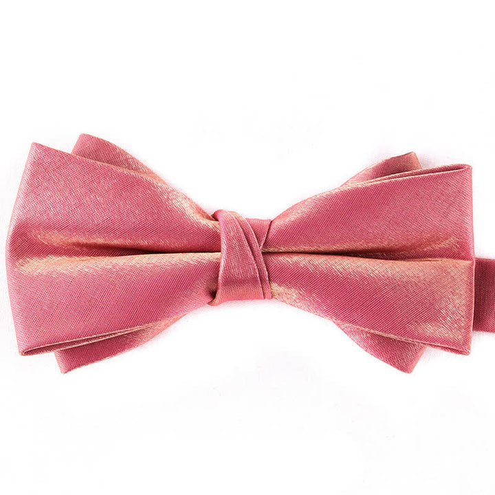 Papillon lucido da uomo a doppio strato, tinta unita - Rosa - image 11