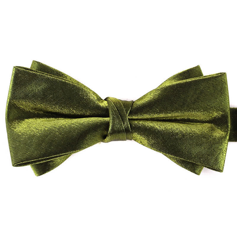 Papillon lucido da uomo a doppio strato, tinta unita - Verde Oliva Scuro - image 13