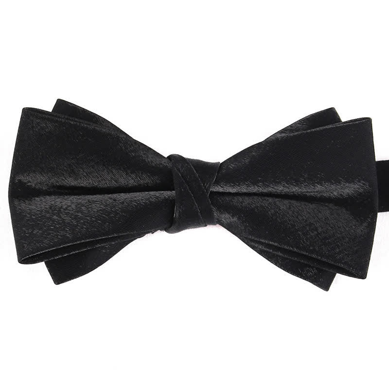 Papillon lucido da uomo a doppio strato, tinta unita - Nero - image 18