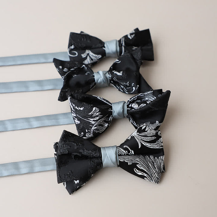 Papillon da uomo con ricamo floreale bianco e nero - image 1