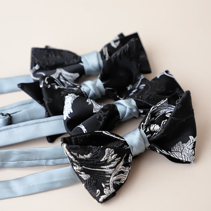 Papillon da uomo con ricamo floreale bianco e nero - image 4