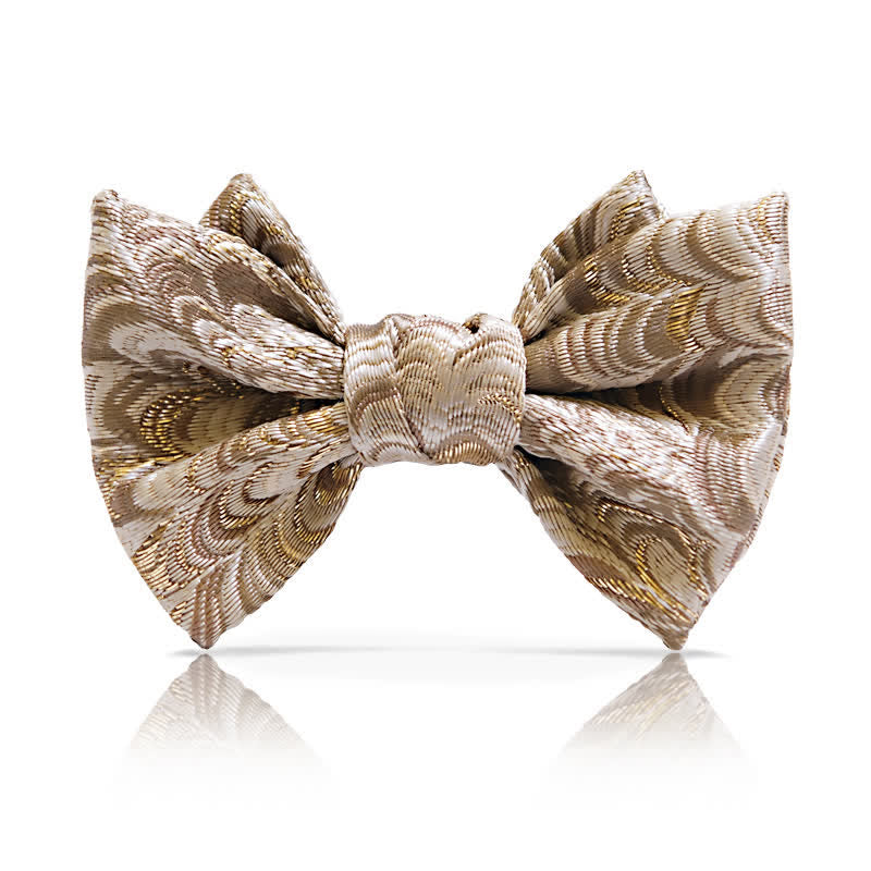 Papillon oversize a punta con motivo a spina di pesce in jacquard dorato da uomo - Stile n. 2 - image 4