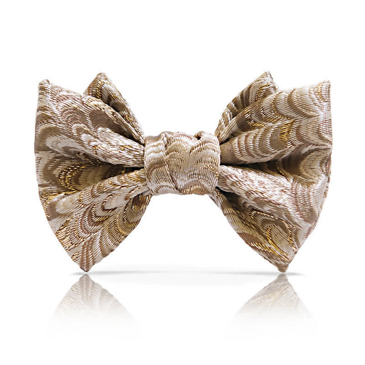 Papillon oversize a punta con motivo a spina di pesce in jacquard dorato da uomo - Stile n. 2 - image 4