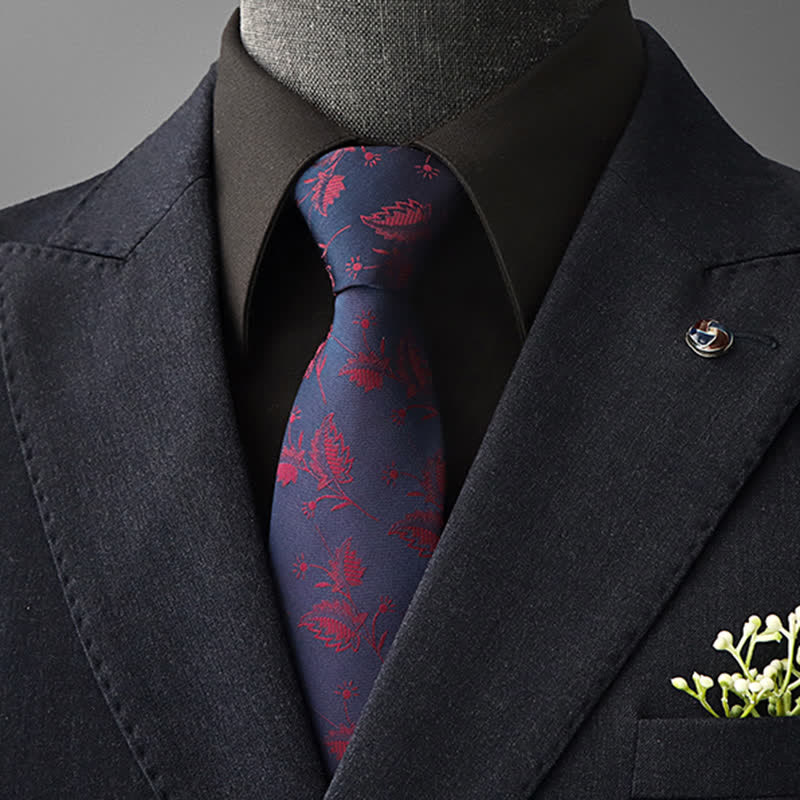 Cravatta da uomo con motivo floreale vintage - Blu marino e rosso - Da annodare - image 18