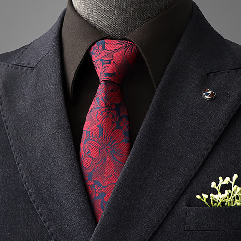 Cravatta da uomo con motivo floreale vintage - Rosso - Da annodare - image 15