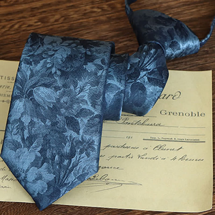 Cravatta da uomo con motivo floreale vintage - Blu - Cerniera - image 14