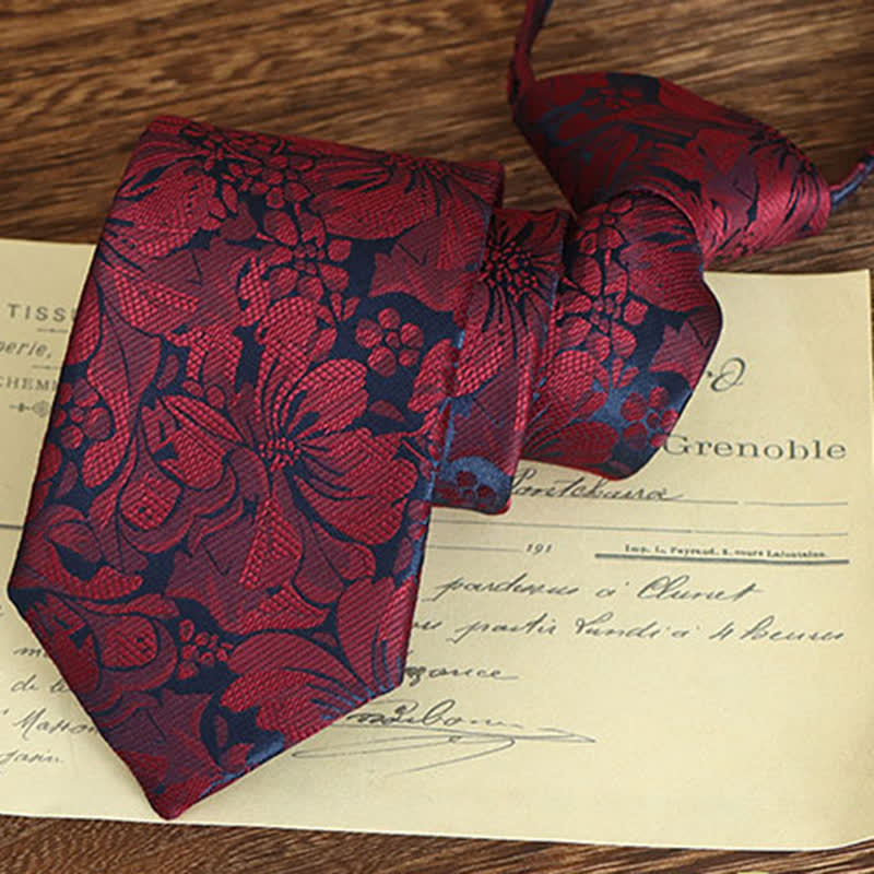 Cravatta da uomo con motivo floreale vintage - Rosso - Cerniera - image 17