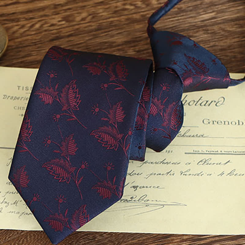 Cravatta da uomo con motivo floreale vintage - Blu marino e rosso - Cerniera - image 20