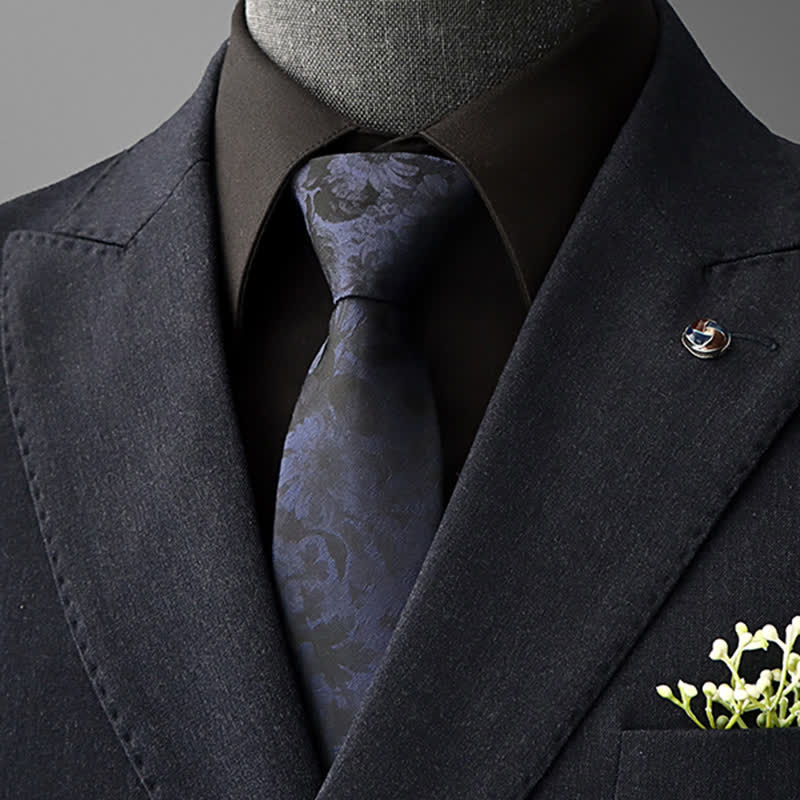 Cravatta da uomo con motivo floreale vintage - Nero e blu navy - Da annodare - image 6