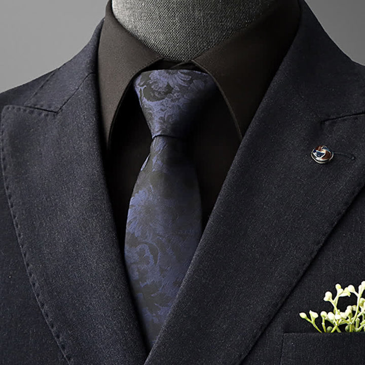 Cravatta da uomo con motivo floreale vintage - Nero e blu navy - Da annodare - image 6