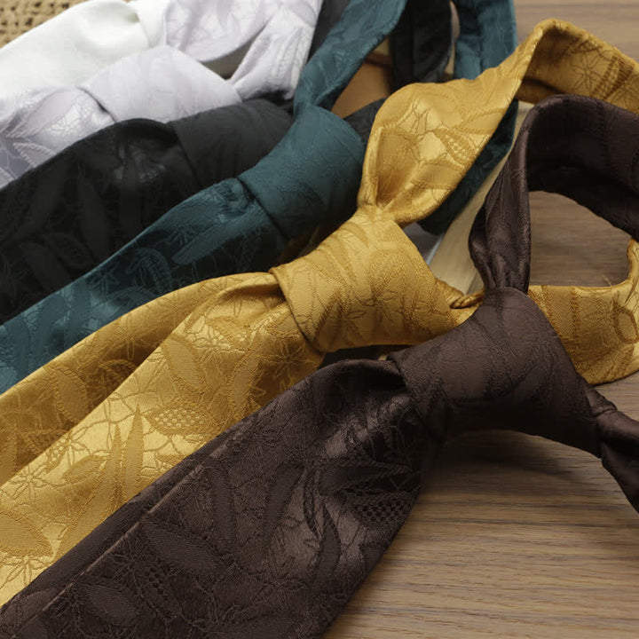 Cravatta da uomo casual con motivo floreale jacquard a foglie - image 1