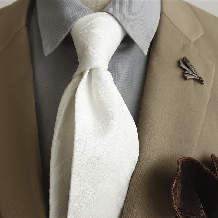 Cravatta da uomo casual con motivo floreale jacquard a foglie - Bianco - image 11
